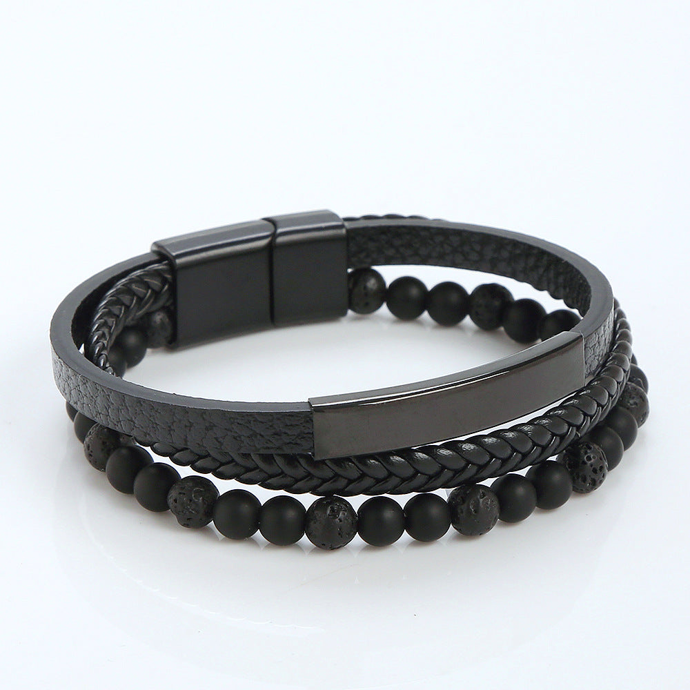 Men's stainless steel bracelet, magnet clasp leather cowhide rope braided,  Men's Bracelet Factory