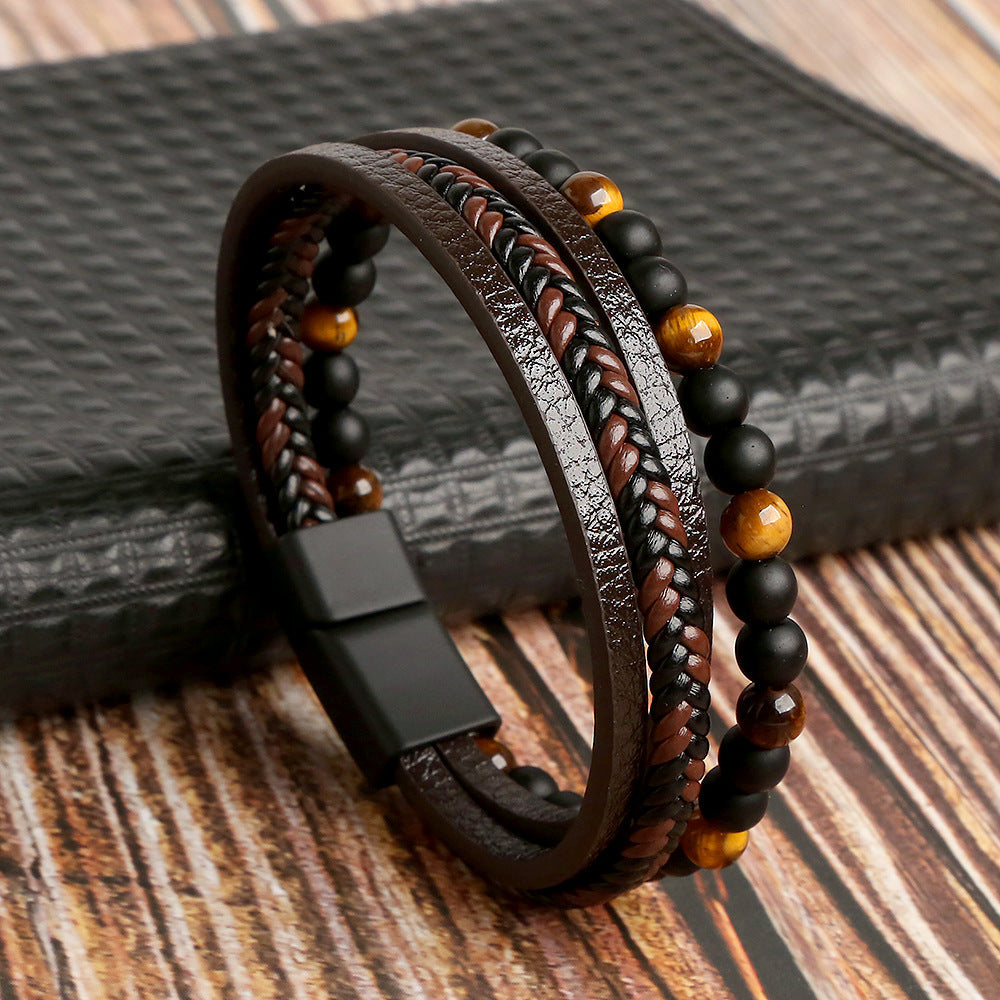 Men's Handmade Bracelets, Men's Braided Natural Obsidian Bracelet