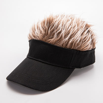 hair sun visor cap, Novelty Spiked Hair Visor Sun ,Golf Cap Fake Wig Peaked Adjustable Baseball Hat,