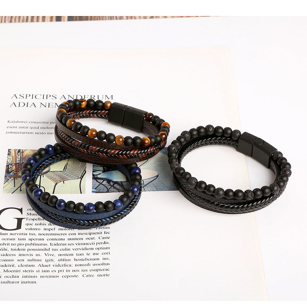 Men's Handmade Bracelets, Men's Braided Natural Obsidian Bracelet