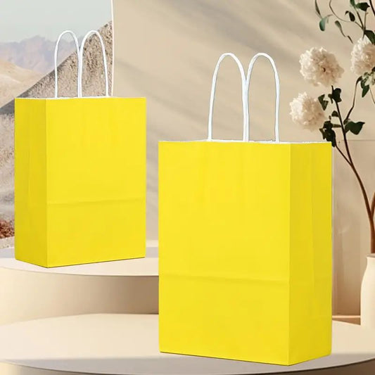 8/12/25/50/100pcs, Lively And Cute Lemon Yellow Gift Bags, Kraft Paper Handbags, More Suitable For Birthday Parties, Weddings, Graduation Ceremonies And Other Festivals And Celebrations, Small Business Supplies, Shopping Bag, Party Bag, Craft Tote Bag