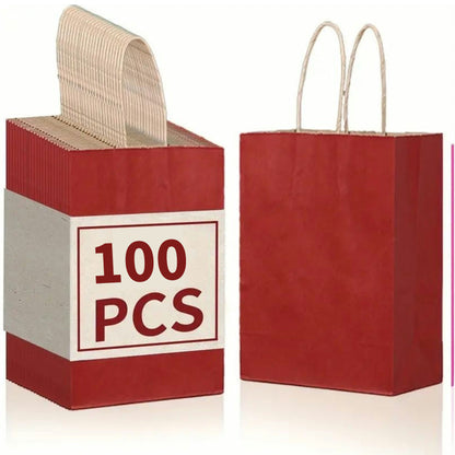 8/12/25/50/100pcs, Christmas New Year Halloween Wine Red Gift Bag, Kraft Paper Material With Tote, 6.3*3.15*8.26 Inches, Wedding Tote Bag, Birthday Gift Bag, More Suitable For Various Festival Party Gift Bags, Shopping Bag, Party Bag, Party Gift Bag