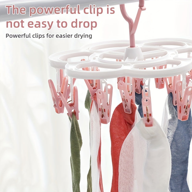 1pc Sun-Cured Clothes Hanger with 16 Clothespins for Easy Drying and Organization - Durable Plastic Design for Socks, Bras, and Underwear