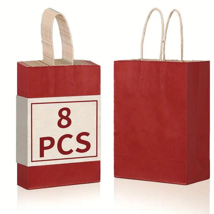 8/12/25/50/100pcs, Christmas New Year Halloween Wine Red Gift Bag, Kraft Paper Material With Tote, 6.3*3.15*8.26 Inches, Wedding Tote Bag, Birthday Gift Bag, More Suitable For Various Festival Party Gift Bags, Shopping Bag, Party Bag, Party Gift Bag