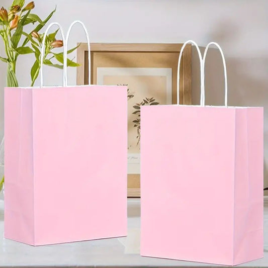 8/12/25/50pcs, Peach Pink Cute And Lively Handheld Paper Bags Gift Bags, Birthday Party Gift Bags, Wedding Gift Bags, Bride's Gift Giving Meeting, Suitable For Various Festival Party Celebrations, Small Business Supplies, Shopping Bag, Party Gift Bag