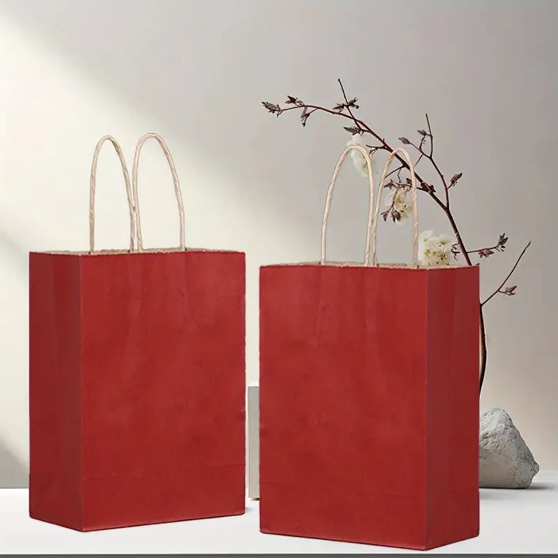 8/12/25/50/100pcs, Christmas New Year Halloween Wine Red Gift Bag, Kraft Paper Material With Tote, 6.3*3.15*8.26 Inches, Wedding Tote Bag, Birthday Gift Bag, More Suitable For Various Festival Party Gift Bags, Shopping Bag, Party Bag, Party Gift Bag