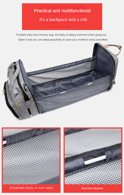 Mobile Folding Portable Crib,Mommy Bag,Multifunctional Folding Mother and Baby Outing Bag,Large Capacity Baby Folding Bed Bag