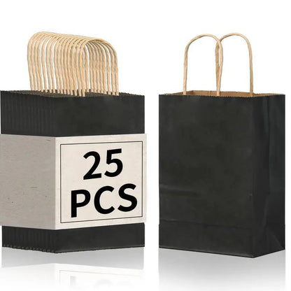 8/12/25/50/100pcs, Fashionable And Practical Black Kraft Paper Hand-held Gift Bags, Suitable For Gift Packaging For Various Birthday Parties And Gatherings, Small Business Supplies, Shopping Bag, Party Bag, Party Gift Bag, Craft Tote Bag, Party Favors