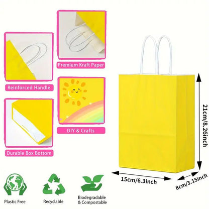 8/12/25/50/100pcs, Lively And Cute Lemon Yellow Gift Bags, Kraft Paper Handbags, More Suitable For Birthday Parties, Weddings, Graduation Ceremonies And Other Festivals And Celebrations, Small Business Supplies, Shopping Bag, Party Bag, Craft Tote Bag