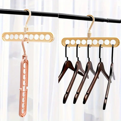 1pc Nine-hole Hanger, Multi-functional Household Clothes Hanger, Dormitory Folding Rotating Magic Drying Rack To Save Bedroom Storage Space, Random Color