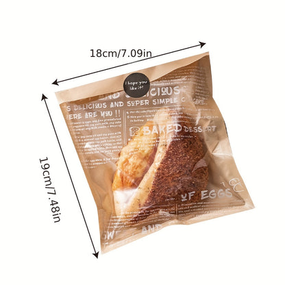 50pcs, Heat Seal Bakery Bags With Window, For Cookie Wrapping, Clear Front Paper Disposable Bags Donut Bags, Egg Sandwich Greaseproof Paper Bags, With 50 Stickers