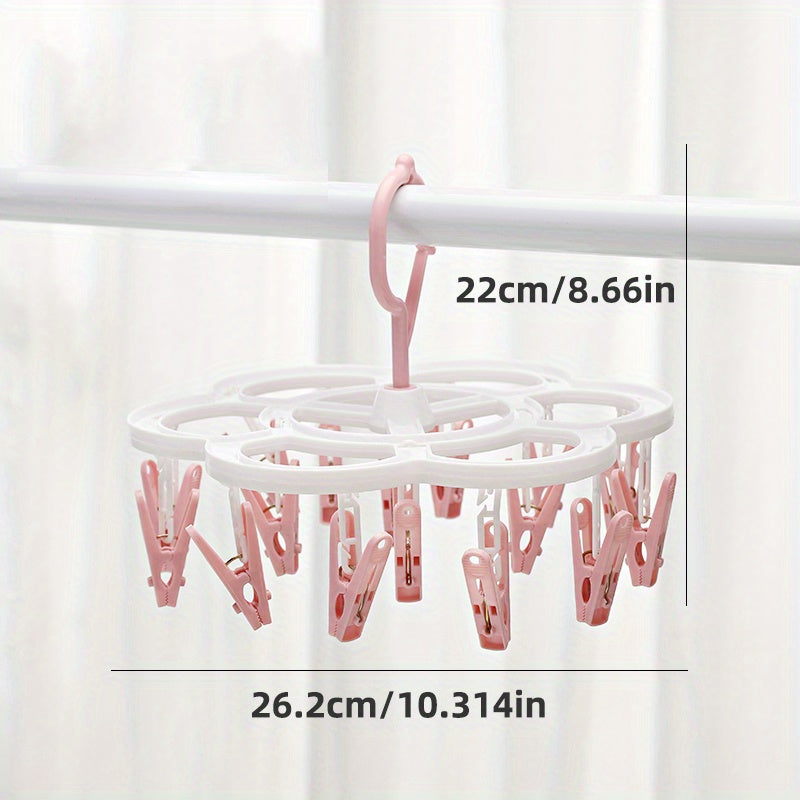 1pc Sun-Cured Clothes Hanger with 16 Clothespins for Easy Drying and Organization - Durable Plastic Design for Socks, Bras, and Underwear