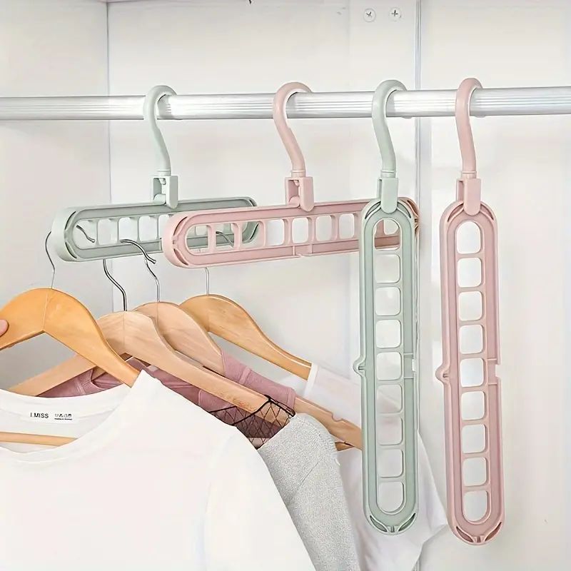 1pc Nine-hole Hanger, Multi-functional Household Clothes Hanger, Dormitory Folding Rotating Magic Drying Rack To Save Bedroom Storage Space, Random Color