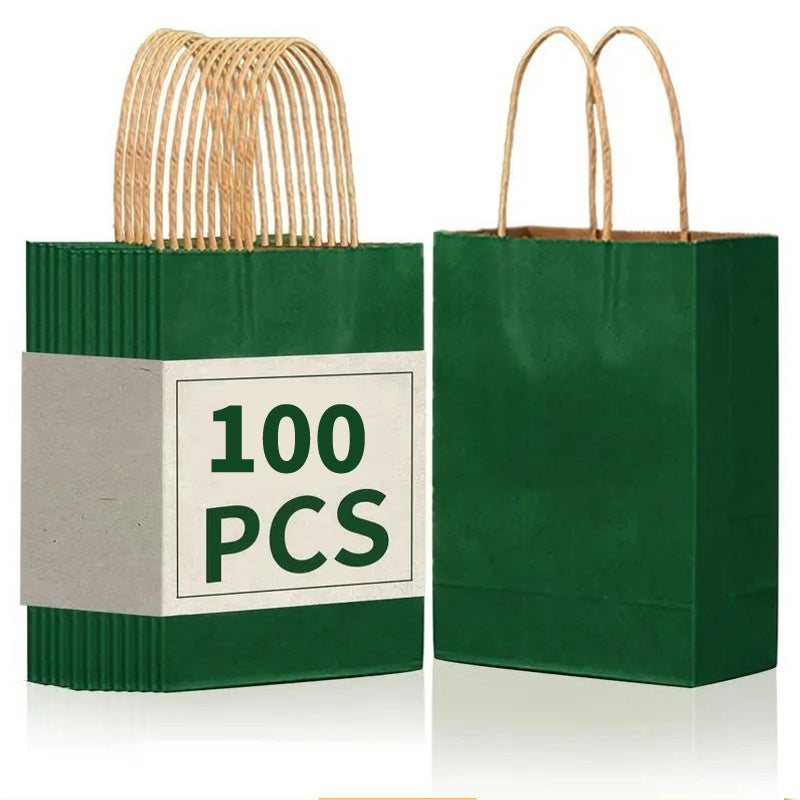 8/12/25/50/100pcs, Dark Green Portable Kraft Paper Bags, Practical Party Gift Bags, With Textured Colors, Suitable For Various Party Activities, Christmas, Halloween, Thanksgiving, St. Patrick's Day And Other Family Gatherings, Birthday Gift Bags