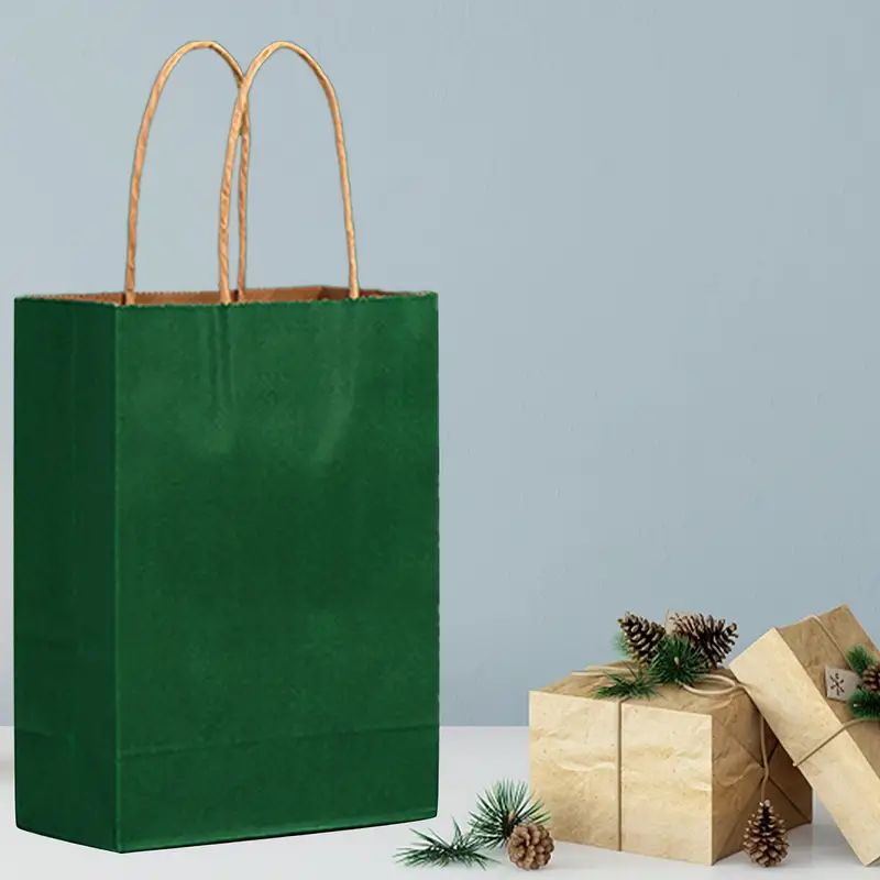 8/12/25/50/100pcs, Dark Green Portable Kraft Paper Bags, Practical Party Gift Bags, With Textured Colors, Suitable For Various Party Activities, Christmas, Halloween, Thanksgiving, St. Patrick's Day And Other Family Gatherings, Birthday Gift Bags