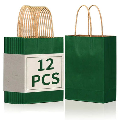 8/12/25/50/100pcs, Dark Green Portable Kraft Paper Bags, Practical Party Gift Bags, With Textured Colors, Suitable For Various Party Activities, Christmas, Halloween, Thanksgiving, St. Patrick's Day And Other Family Gatherings, Birthday Gift Bags