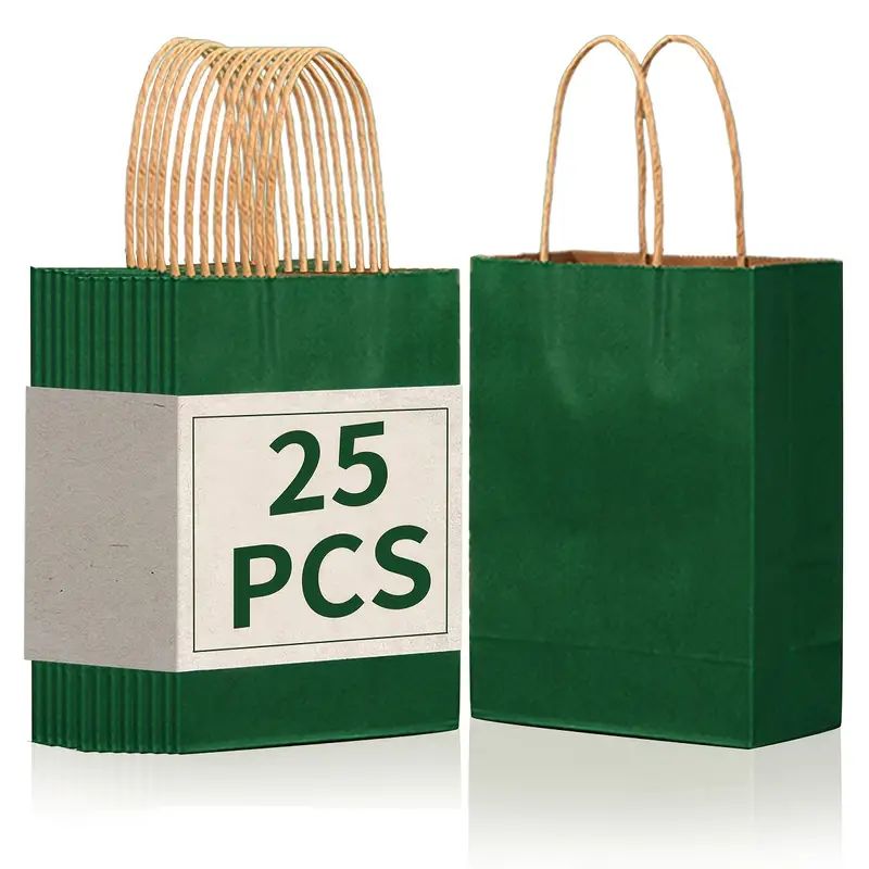 8/12/25/50/100pcs, Dark Green Portable Kraft Paper Bags, Practical Party Gift Bags, With Textured Colors, Suitable For Various Party Activities, Christmas, Halloween, Thanksgiving, St. Patrick's Day And Other Family Gatherings, Birthday Gift Bags