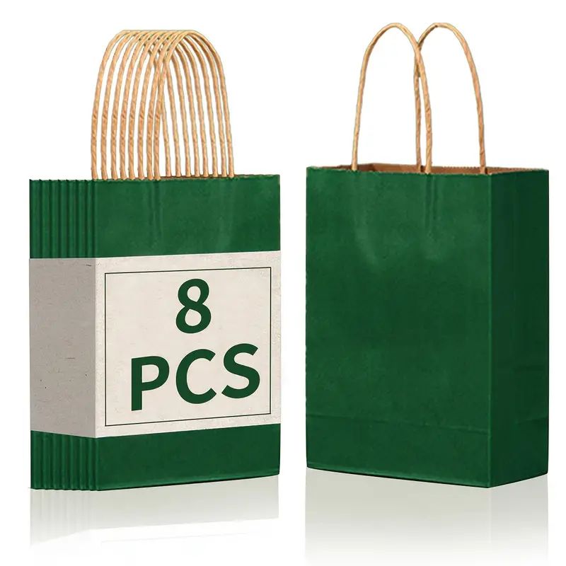 8/12/25/50/100pcs, Dark Green Portable Kraft Paper Bags, Practical Party Gift Bags, With Textured Colors, Suitable For Various Party Activities, Christmas, Halloween, Thanksgiving, St. Patrick's Day And Other Family Gatherings, Birthday Gift Bags